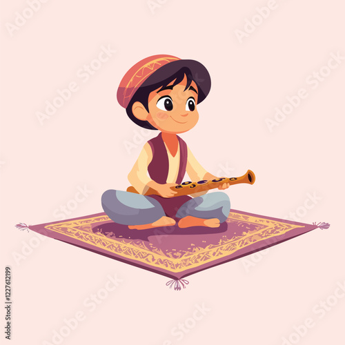 young boy Traveling on a Flying Carpet vector illustration