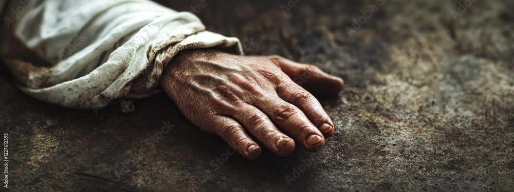 Fototapeta premium Close Up Image of the Hand of Jesus on Easter Sunday with Empty Space for Text and Reflection on Faith and Renewal