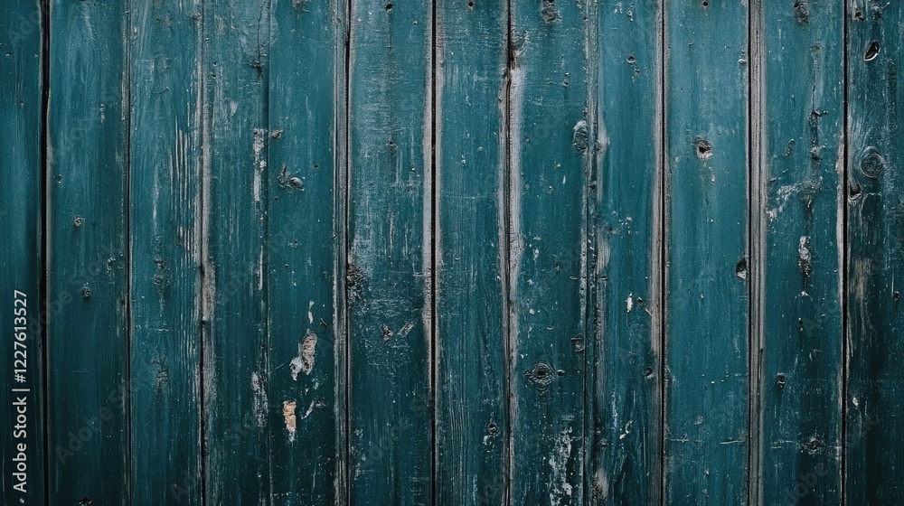 Rustic Wooden Wall Texture Background in Rich Turquoise Color with Vertical Boards and Natural Imperfections for Creative Design Projects