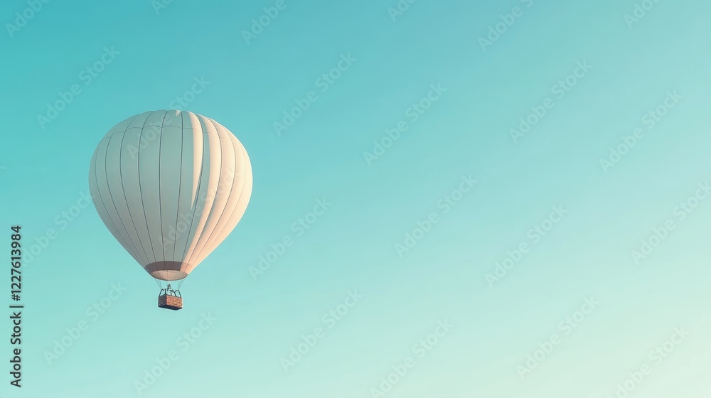Naklejka premium Hot air balloon soaring in a clear blue sky with ample copy space for text or branding elements
