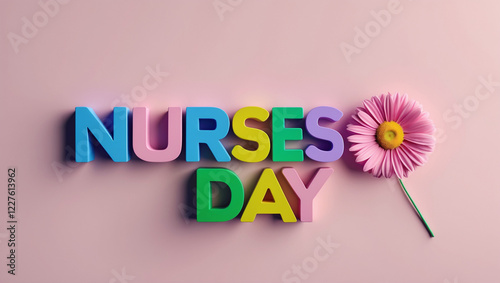 Pink-Themed Nurses Day Background with Floral Accent and Text Space photo