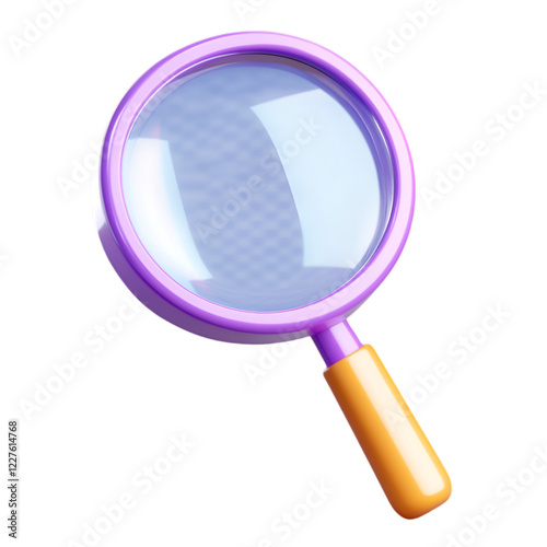 3D magnifying glass icon with a focus on transparent background