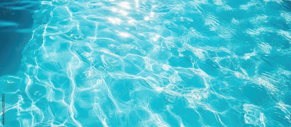 Obraz premium Serene blue swimming pool water reflecting sunlight under a clear sky evoking relaxation and tranquility with space for text or branding