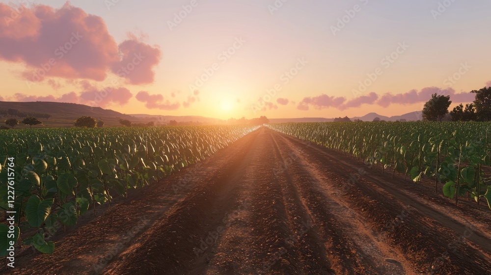 Naklejka premium Sunset over a Lush Green Field