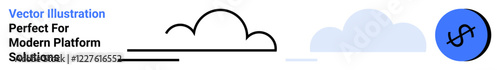 Cloud graphic with layered lines, gradient accents, and dollar sign enclosed in a blue circle. Ideal for finance, technology, app design, modern platforms, cloud computing, savings flat landing page