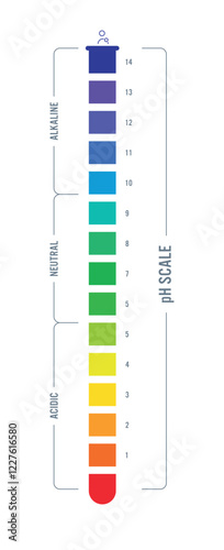 pH scale in test tube shape. vertical ph ruler