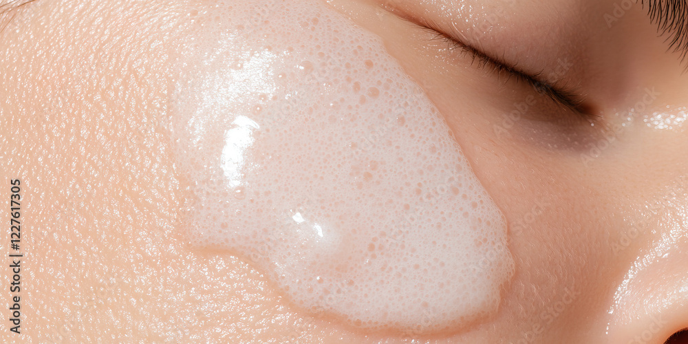 Fototapeta premium Close-up of Facial Skin with Cleansing Foam
