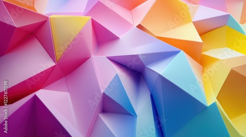 Abstract geometric background with overlapping triangles in vibrant pastel colors and sharp edges