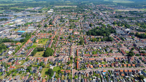 Aerial view of the old town around the city Wolvega on a sunny summer day in the Netherlands photo