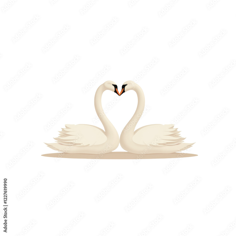 Naklejka premium Romantic Swan Couple Heart Love Illustration - Minimalist design