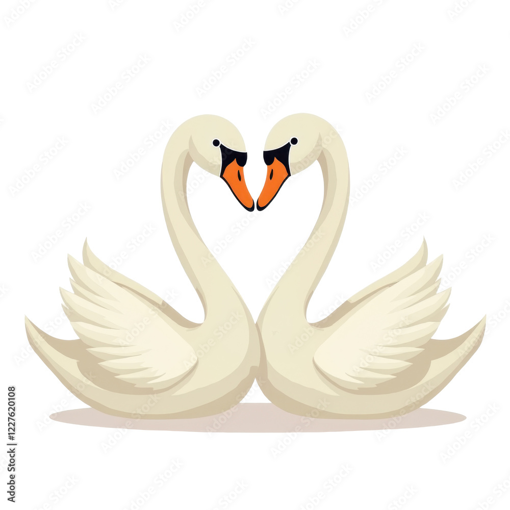 Obraz premium Romantic Swan Couple Heart Shape Love Birds - Minimalist illustrations
