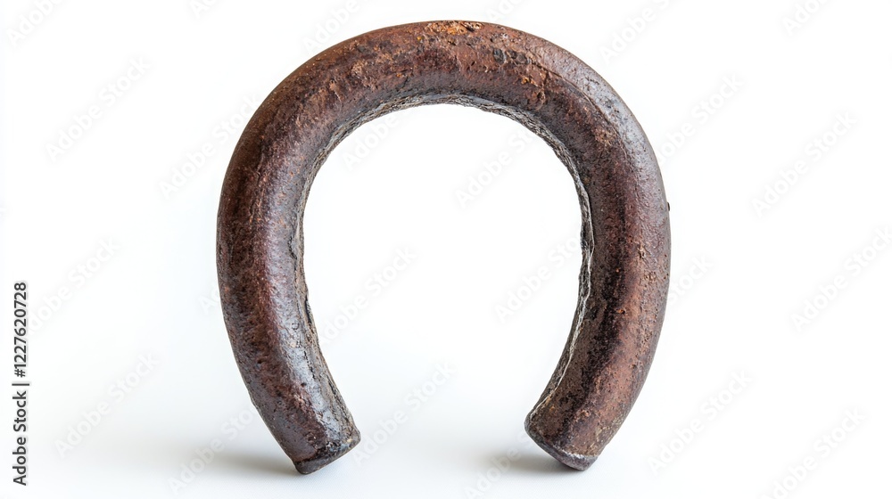 Rustic horseshoe nail close-up isolated on white background showcasing vintage metal texture and farm-related craftsmanship Rustic horseshoe nail close-up isolated on white background showcasing vintage metal texture and farm-related craftsmanship