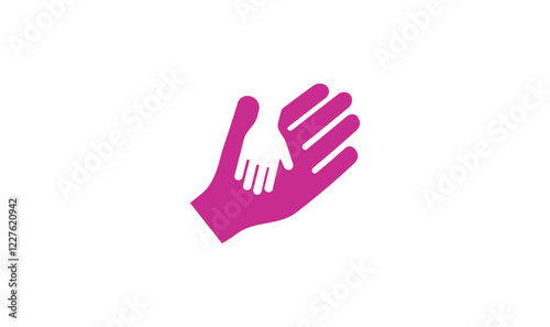 Pink Hand Reaching Out: A bold pink hand silhouette with a smaller hand reaching out from within symbolizes support, guidance, and the nurturing bond between parent and child.  