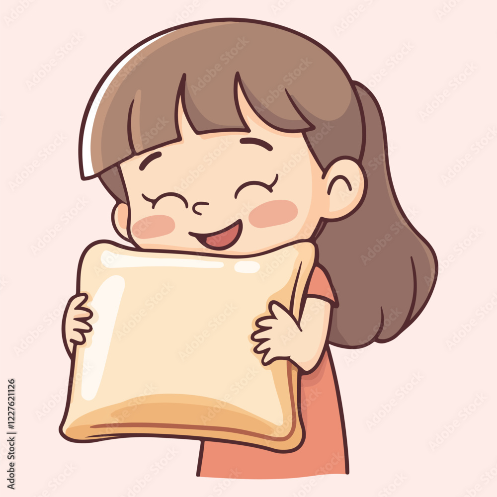 A cute girl holdind a pillow Cartoon Vector Illustration A cute girl holdind a pillow Cartoon Vector Illustration