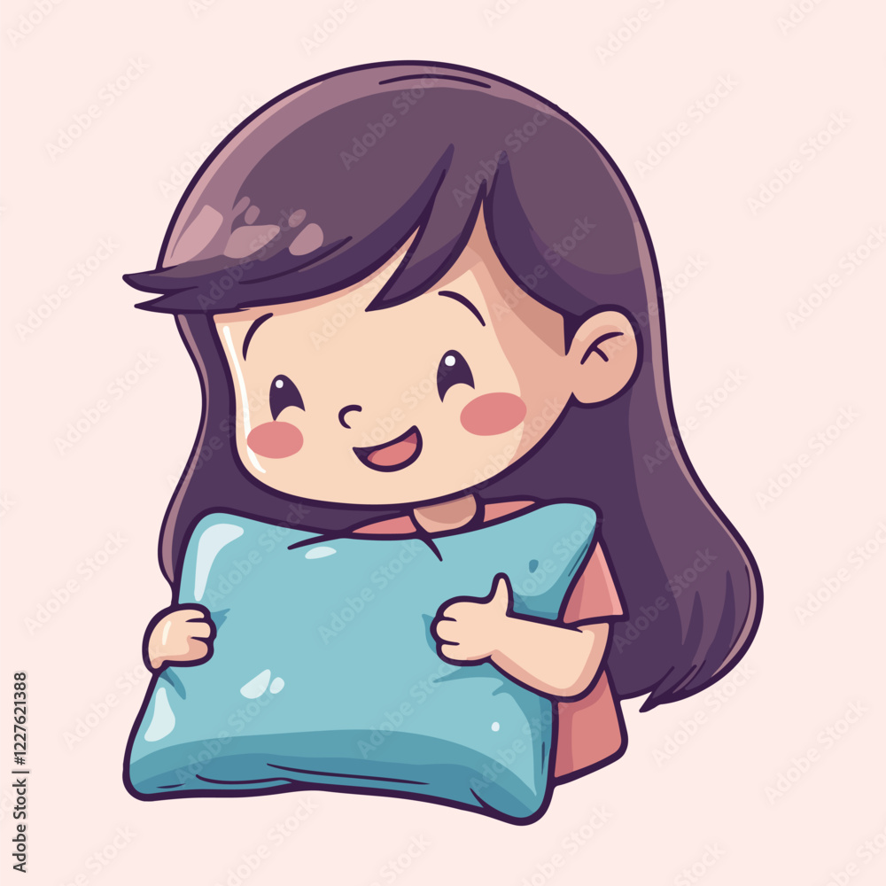 A cute girl holdind a pillow Cartoon Vector Illustration A cute girl holdind a pillow Cartoon Vector Illustration