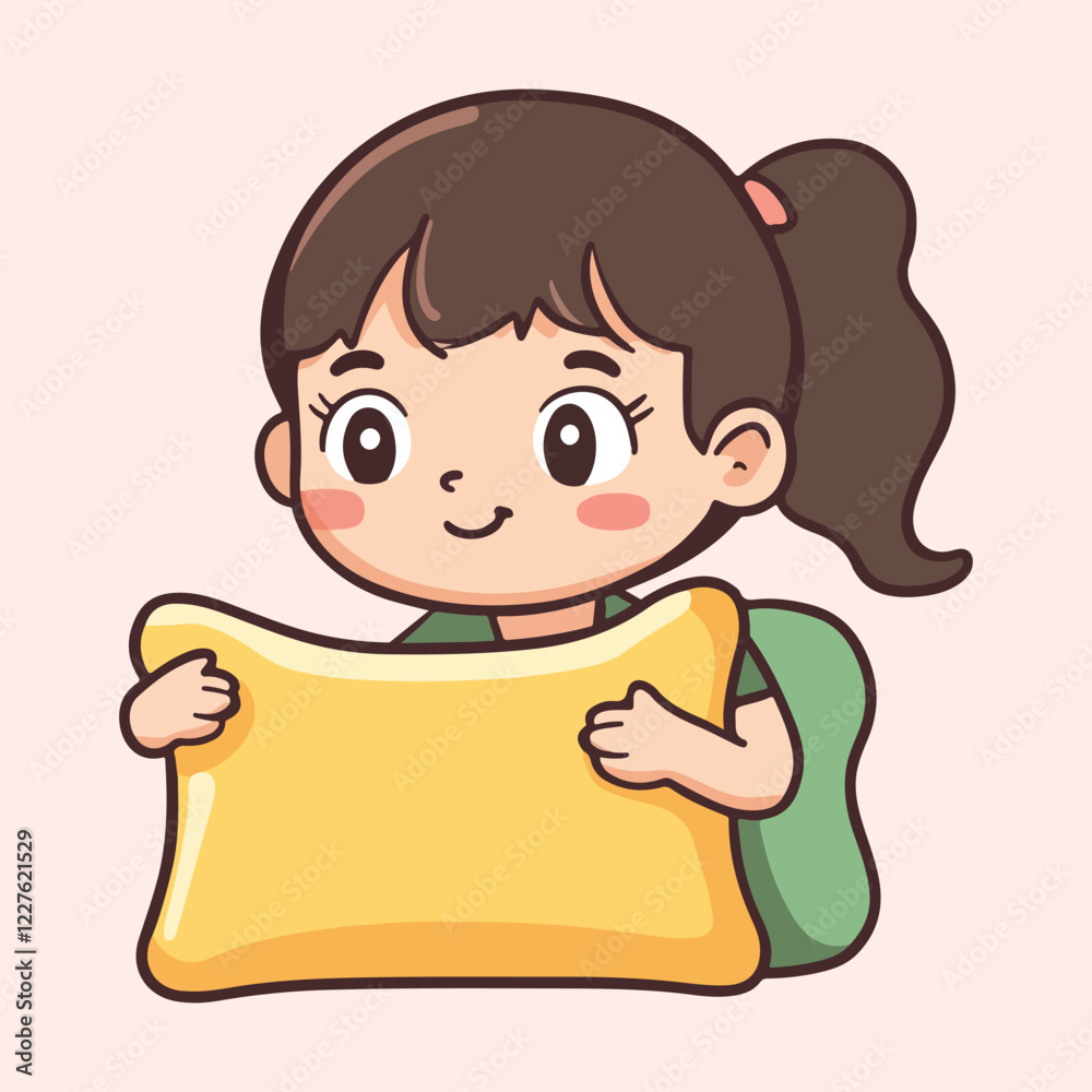 A cute girl holdind a pillow Cartoon Vector Illustration A cute girl holdind a pillow Cartoon Vector Illustration