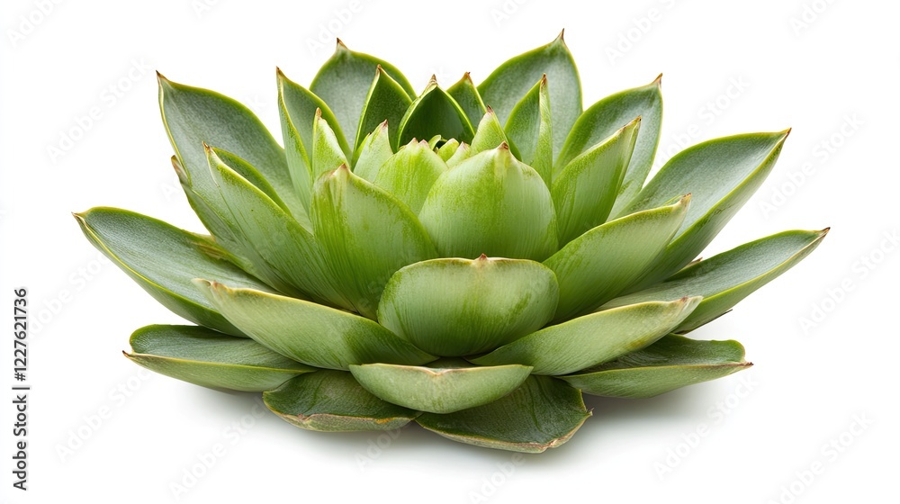 Fototapeta premium Beautiful Green Succulent Plant with Layered Leaves on White Background for Natural Decor and Design
