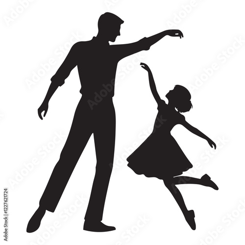 Silhouette of Father and Daughter Graceful Dance