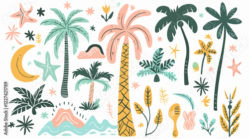 Hand-Drawn Palm Trees Set for Summer Tropical Vibes