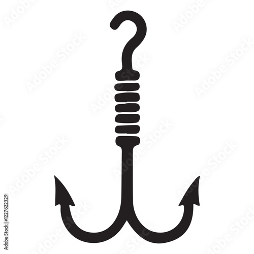 Double Hook Silhouette Illustration for Fishing