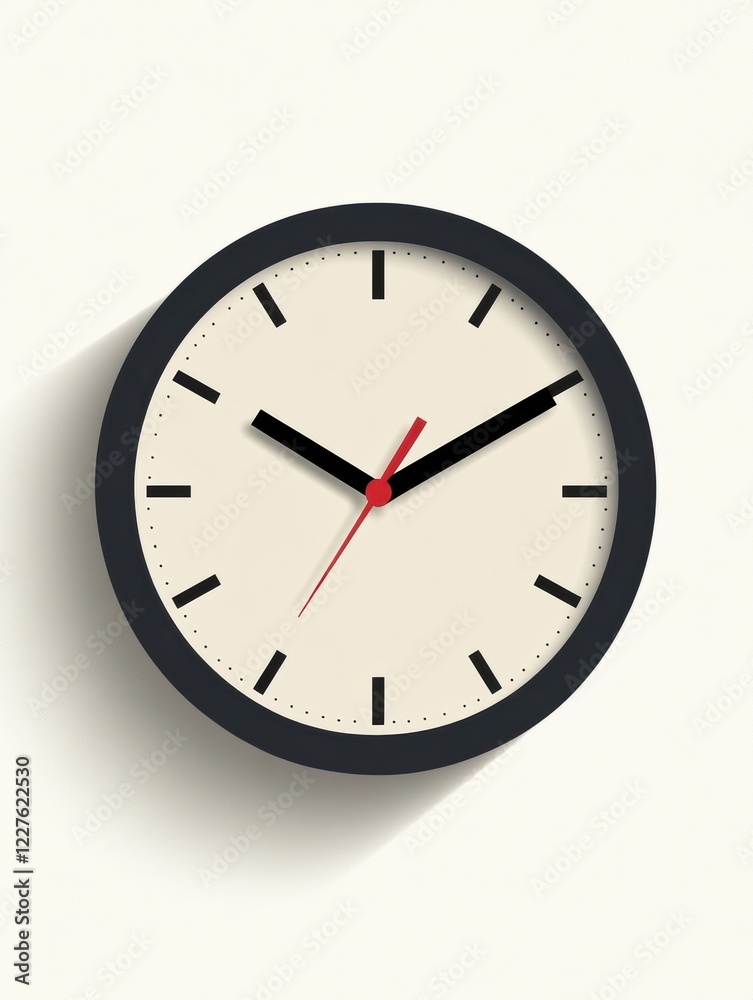 Modern wall clock with black and red accents showing time in a minimalistic design and neutral background. Generative AI Modern wall clock with black and red accents showing time in a minimalistic design and neutral background. Generative AI