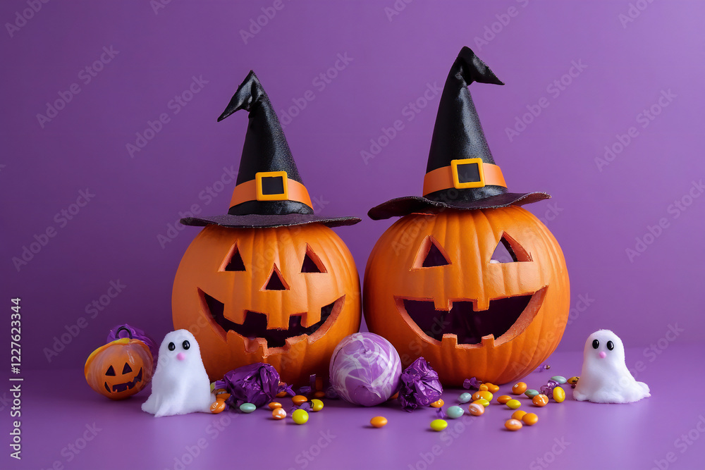 Glowing Jack-o'-Lanterns in a Spooky Forest Under Full Moon with Flying Bats and Autumn Leaves Creating an Eerie Halloween Night Atmosphere Glowing Jack-o'-Lanterns in a Spooky Forest Under Full Moon with Flying Bats and Autumn Leaves Creating an Eerie Halloween Night Atmosphere