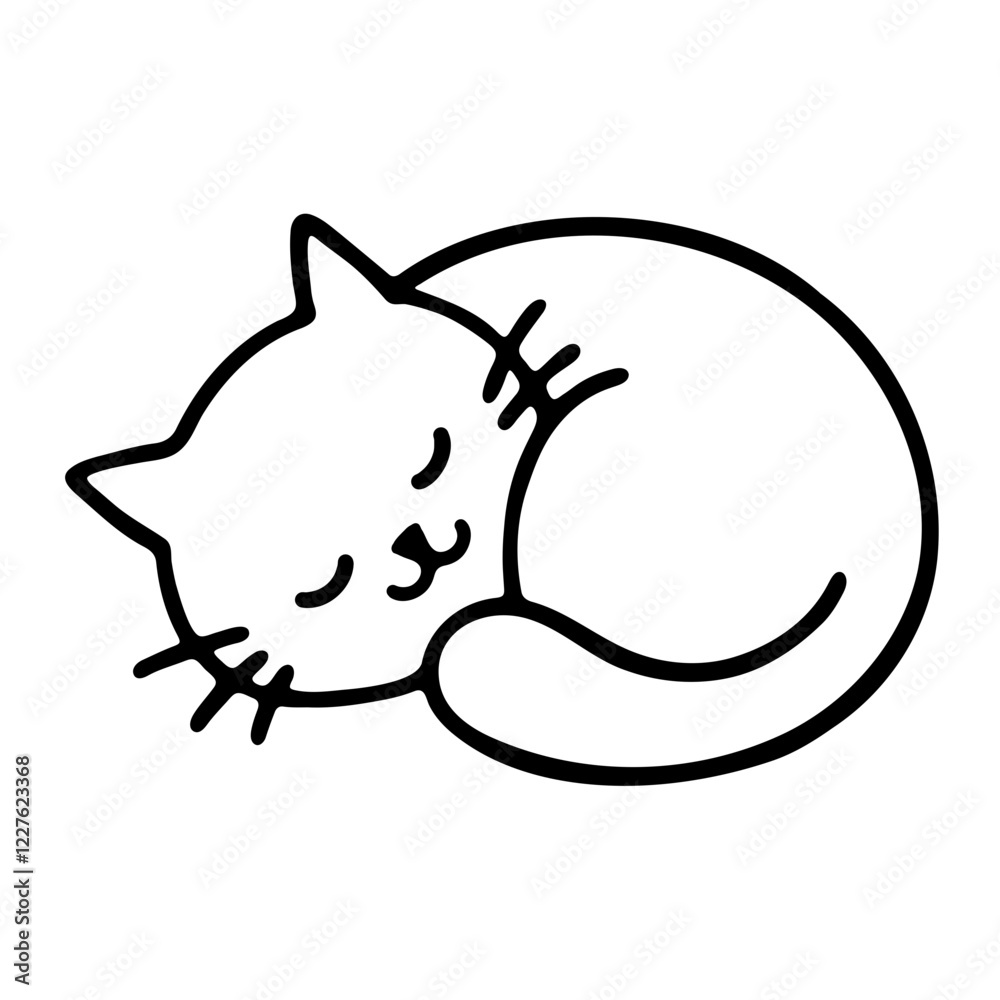 cute cat sleeping illustration for coloring books