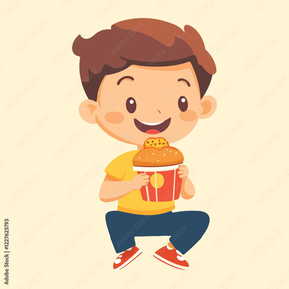 A little boy eating junk food Cartoon Vector Illustration A little boy eating junk food Cartoon Vector Illustration