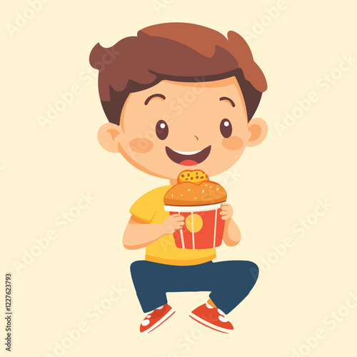 A little boy eating junk food Cartoon Vector Illustration