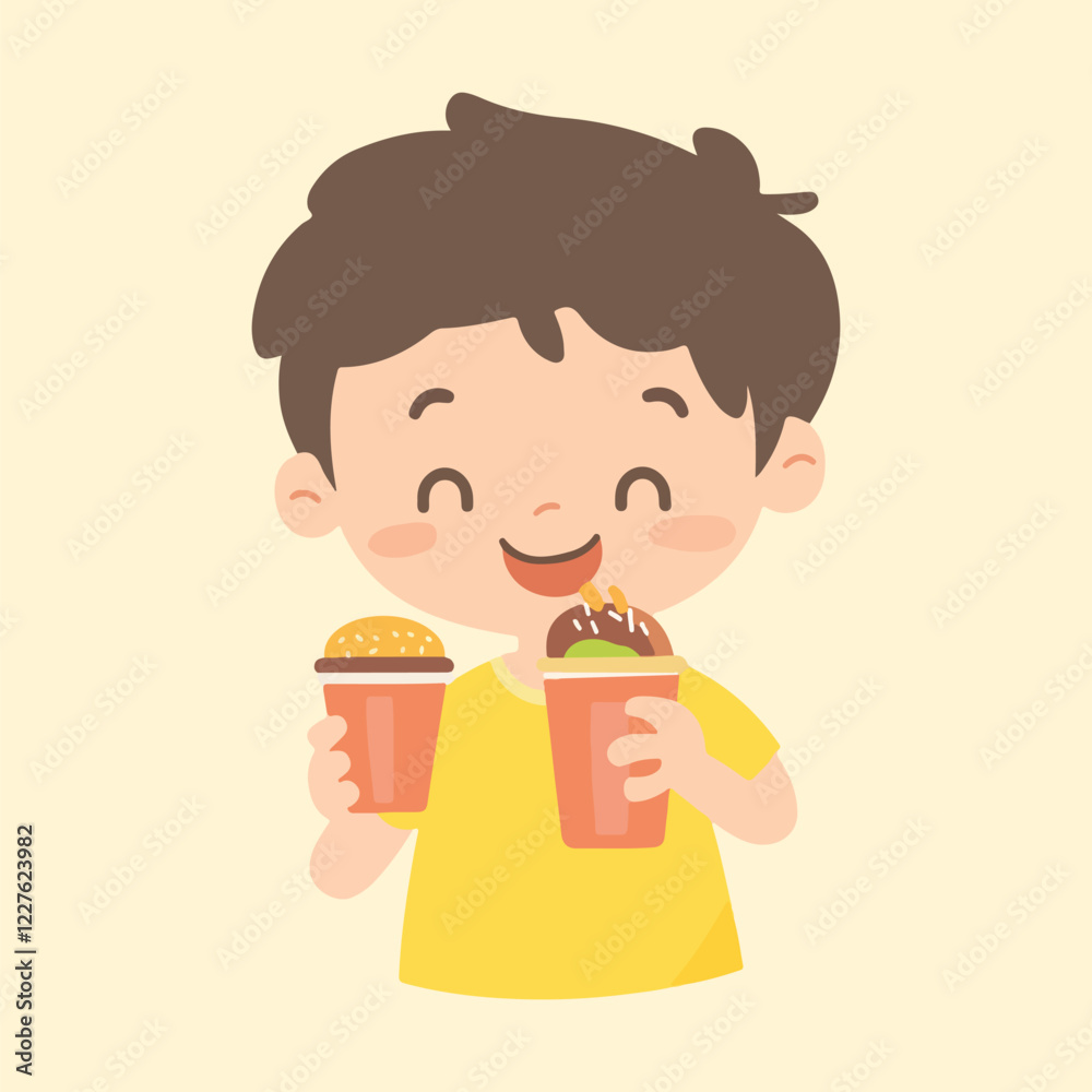 A little boy eating junk food Cartoon Vector Illustration A little boy eating junk food Cartoon Vector Illustration