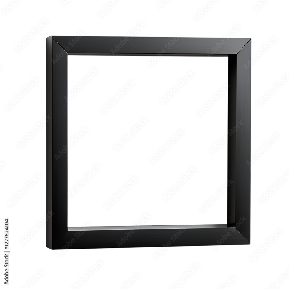 A sleek black picture frame with a modern design on white background A sleek black picture frame with a modern design on white background