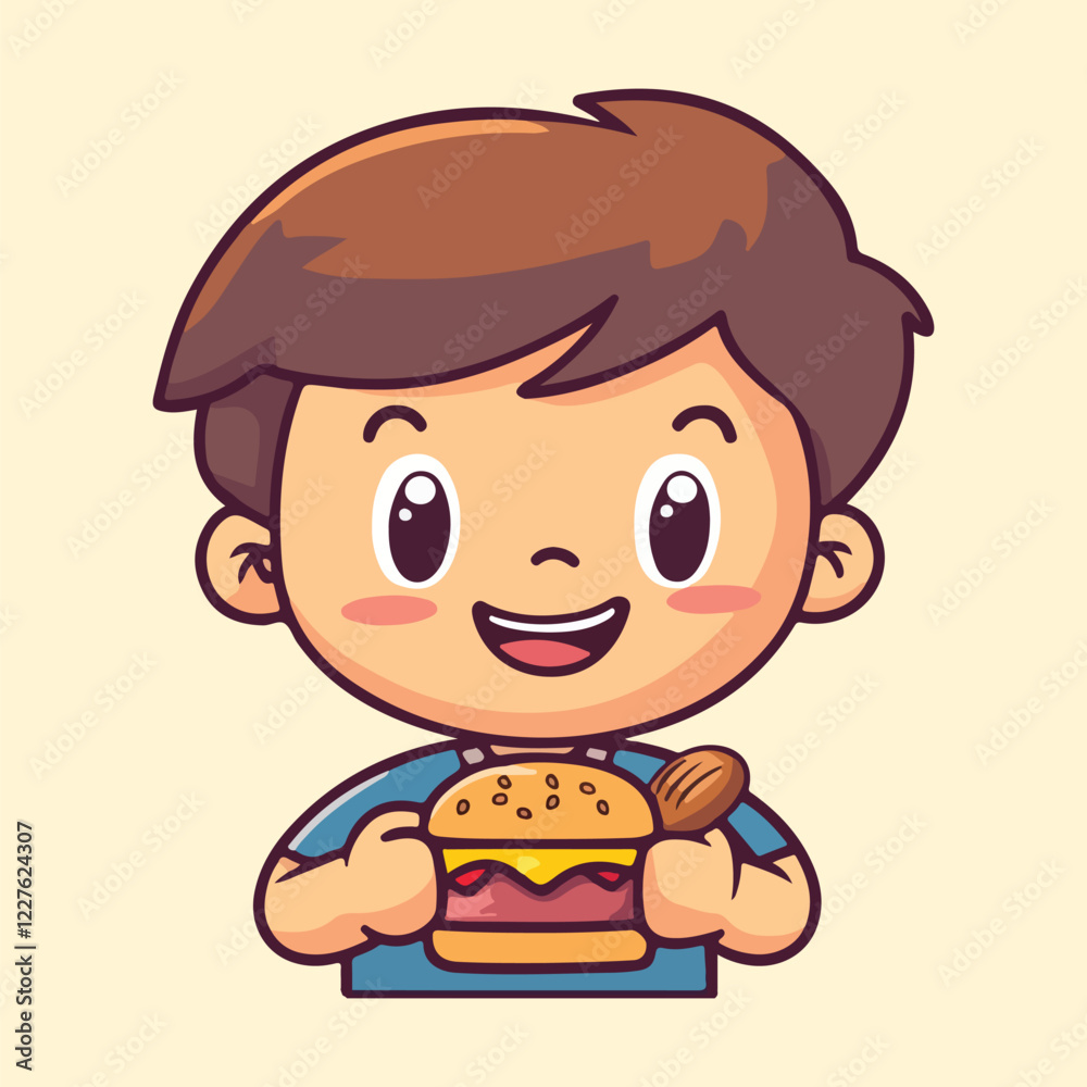 A little boy eating junk food Cartoon Vector Illustration A little boy eating junk food Cartoon Vector Illustration