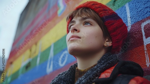 Wallpaper Mural Portrait of a worried LGBTQ youth facing societal discrimination Stock Photo with side copy space Torontodigital.ca