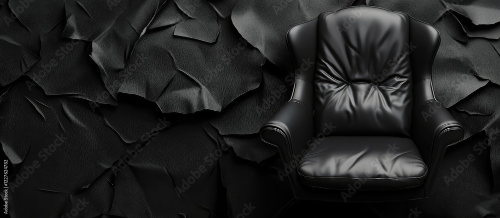 Obraz premium Black Torn Paper Background with Armchair Providing Empty Space for Text and Creative Design Layout