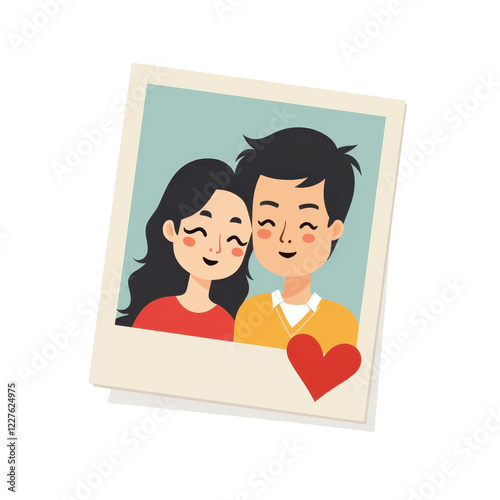 Cute Couple Polaroid Photo, Romantic Illustration - Minimalist illu.