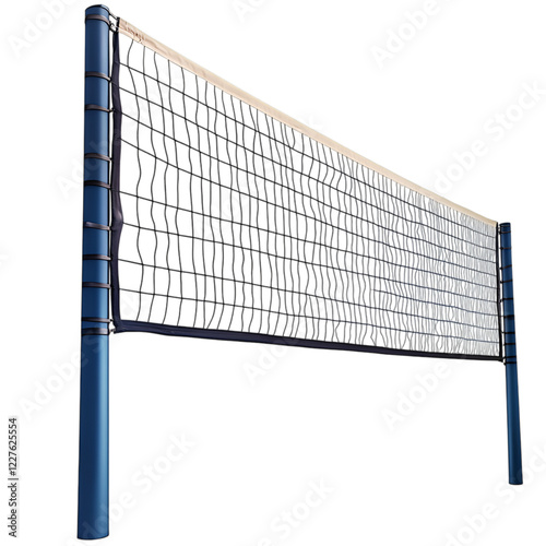 A volleyball net with poles on white background
