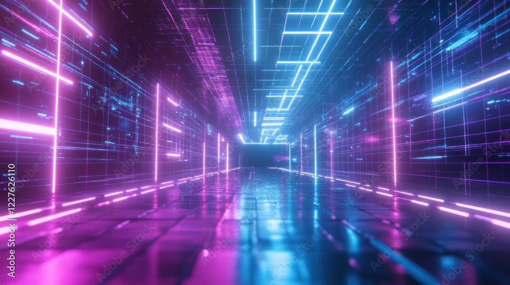 custom made wallpaper toronto digitalA mesmerizing corridor of glowing neon grids and bright holographic waves creates a futuristic tunnel effect