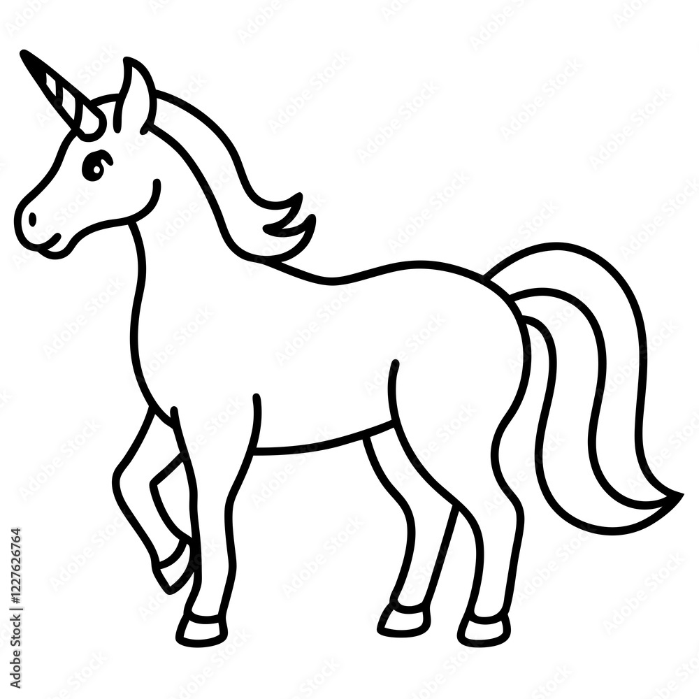 Cute Unicorn Silhouette Line Art Black Vector Carton Illustration Cute Unicorn Silhouette Line Art Black Vector Carton Illustration