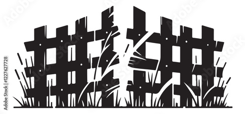 Broken Down Wooden Fence Silhouette Graphic