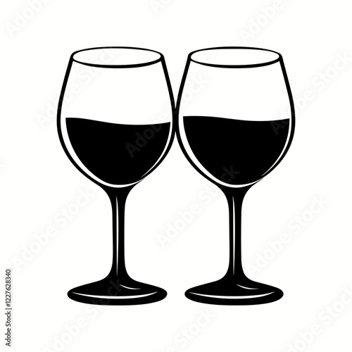 Two wine cups icon. Outline wine glasses isolated on white background. Romantic symbol, vector illustration