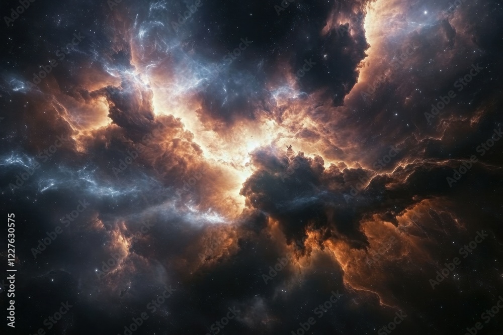 Cosmic clouds illuminated by stars in a vibrant galaxy at night Cosmic clouds illuminated by stars in a vibrant galaxy at night