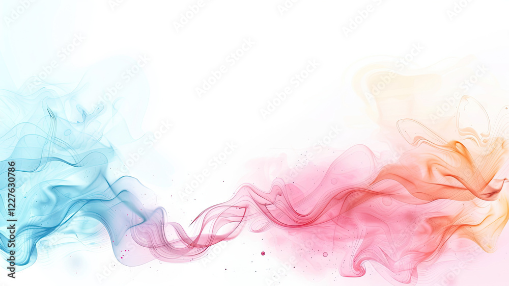 Fototapeta premium Abstract colorful smoke waves blending blue and red hues on white background