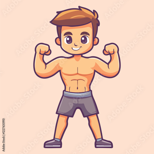 A strong muscular boy Cartoon Vector Illustration