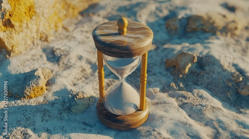 Hourglass on sandy surface representing the passage of time and the inevitability of change in life and nature