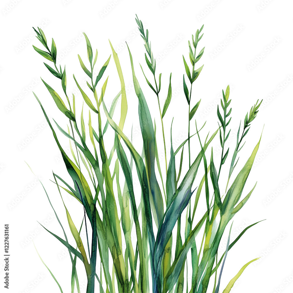 Naklejka premium Lush Green Grass Swaying Gently in a Soft Breeze on a Sunny Day in a Tranquil Outdoor Setting