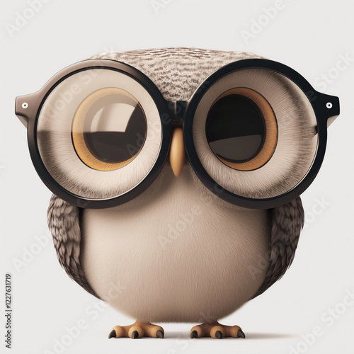 Cute owl in glasses on white background