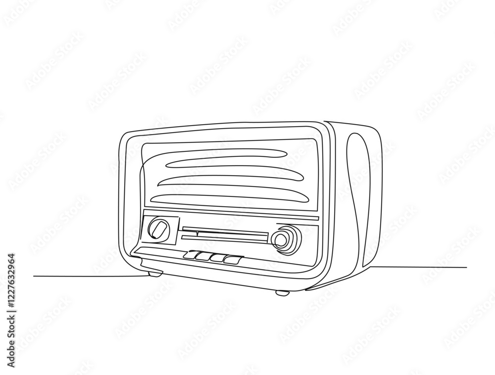 Continuous one line drawing of retro radio player. Vintage radio player in single line draw illustration. Editable stroke.