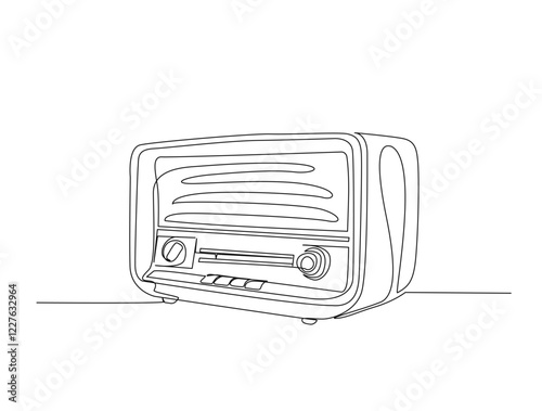 Continuous one line drawing of retro radio player. Vintage radio player in single line draw illustration. Editable stroke.