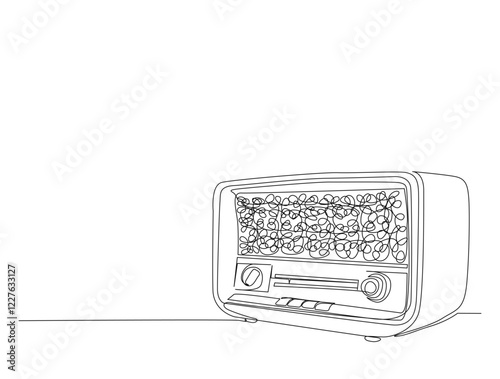 Continuous one line drawing of retro radio player. Vintage radio player in single line draw illustration. Editable stroke.