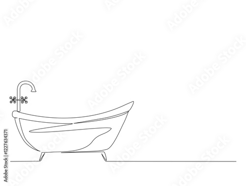 Continuous one line drawing of bathtub design. Simple bath in single line draw illustration. Editable stroke.